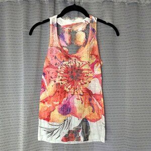 Distressed Racer-back Floral Tank Top - Junior Small